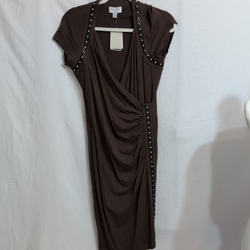 Carmen Marc Valvo Brown Studded Midi Dress